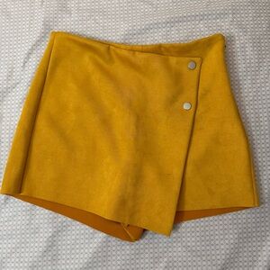 Zara Mustard Suede Wrap Skort with Snap Detail - S